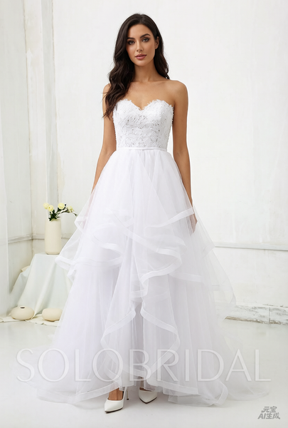 White Ruffle Tulle Skirt Wedding Dress