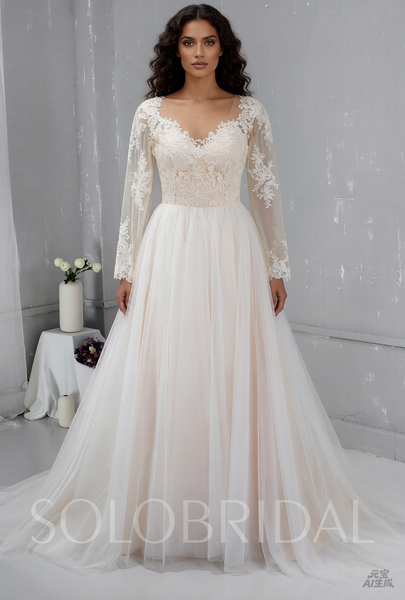 Champagne Wedding Dress with Tulle Skirt