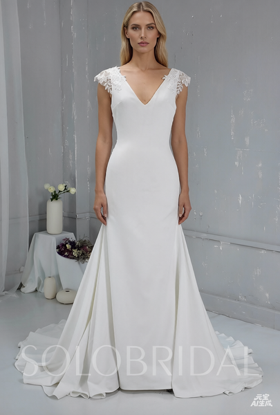 Crepe Wedding Dress with Lace Back