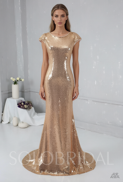 Blush Gold Sequin Bridemaid Dress