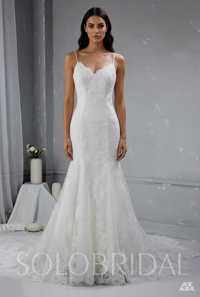 Light Ivory Wedding Dress with Fitted Thin Straps