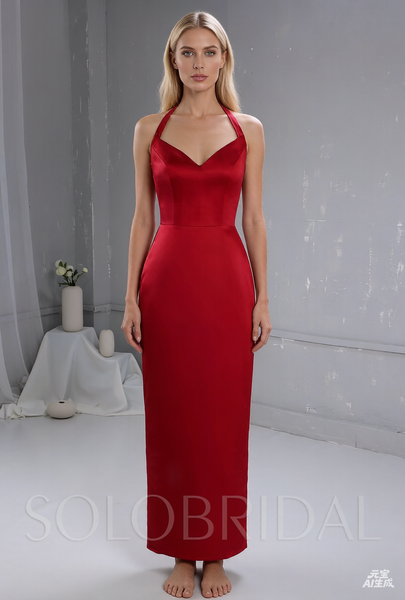 Maroon Satin Bridesmaid Dress