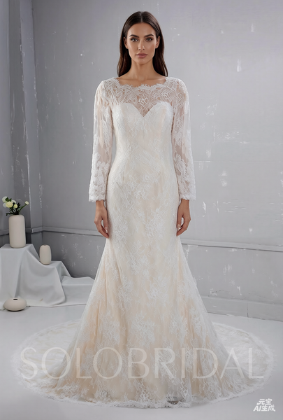 Champagne Wedding Dress with Ivory Lace overlayed