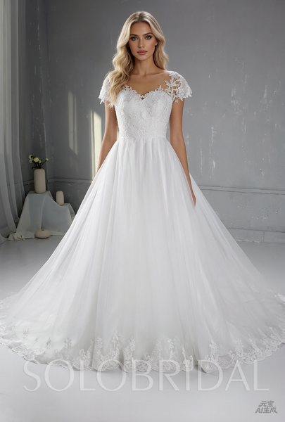 Ivory A Line Wedding Dress with Cathedral Train