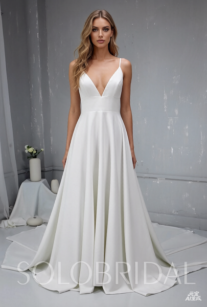 Chic Crepe Satin Wedding Dress with Open Neckline