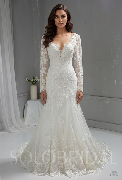 Long Sleeve Sparkling Lace Wedding Dress