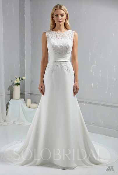 Ivory Chiffon Small A Line Sleeveless Wedding Dress