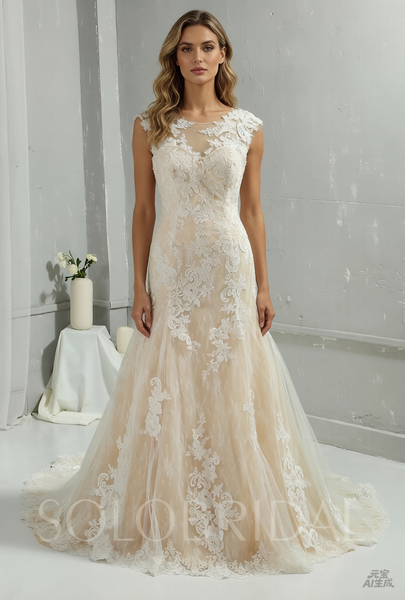 Champagne Mermaid Wedding Dress with Court Train