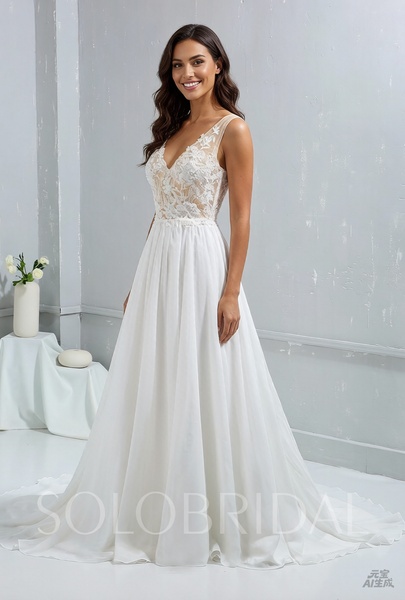 Chiffon Wedding Dress with Beaded Lace