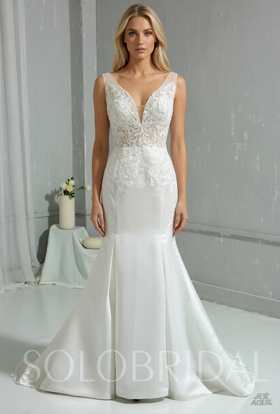 Ivory Bridal Satin Mermaid Wedding Dress with Sexy Bodice