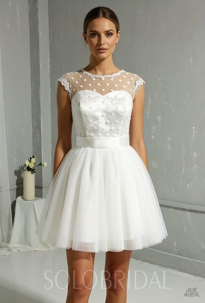 Tea Length Polka Dot Tulle Ivory Wedding Dress