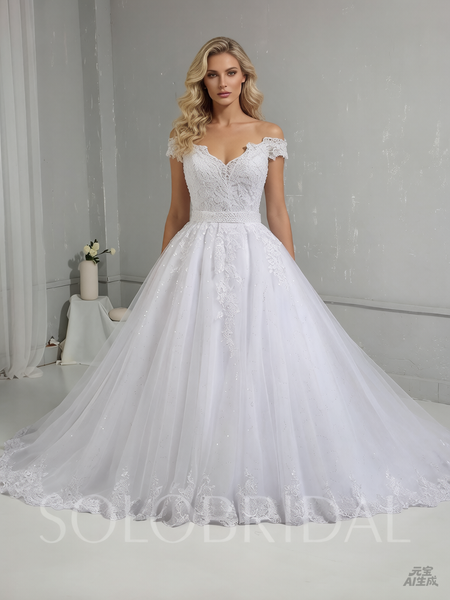 White Sparkling Tulle Skirt Off Shoulder Wedding Dress