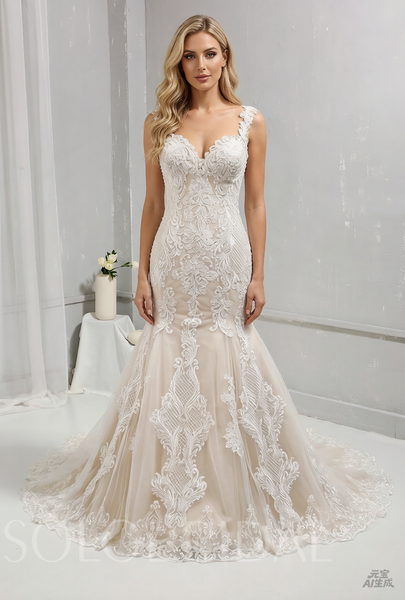 Lace Mermaid Wedding Dress with Straps