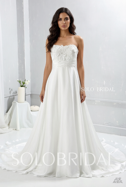 Ivory Silk Chiffon Light Summer Wedding Dress with Nice Volume Skirt