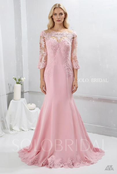 Blush Pink Crepe Fit and Flare Prom Dress