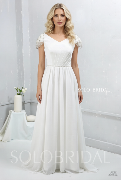Ivory Chiffon Small A Line Wedding Dress