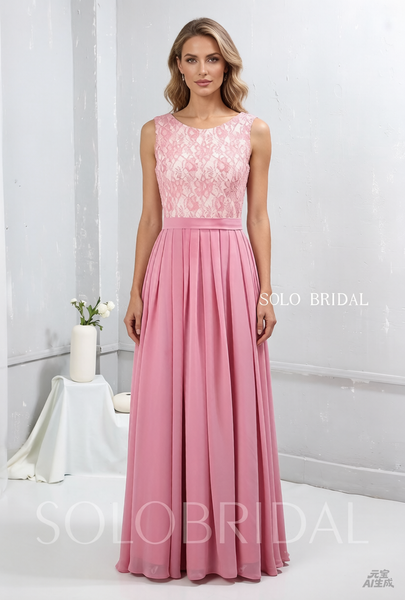 Pink Pleated Chiffon Bridesmaid Dress