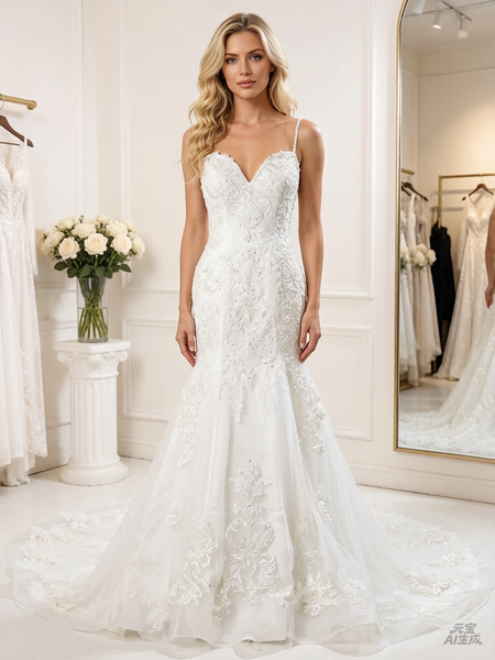 Light Ivory Sweatheart Mermaid Wedding Dress with Cathedral Train