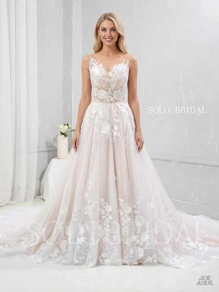 Blush A Line French Lace Wedding Dress
