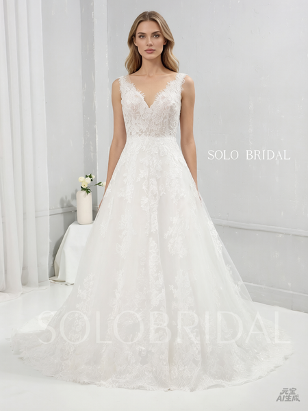 Thin Lace Applique A Line Wedding Dress