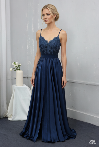 Royal Blue Spaghetti straps Bridesmaid Dress Silk Chiffon