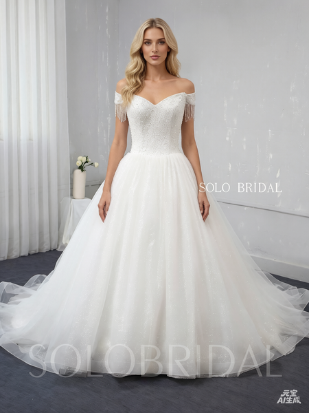 Ball gown A Line Sparkling Heavily Beaded Wedding Dress