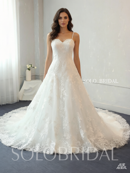 Ivory A Line Cotton Applique Lace Wedding Dress