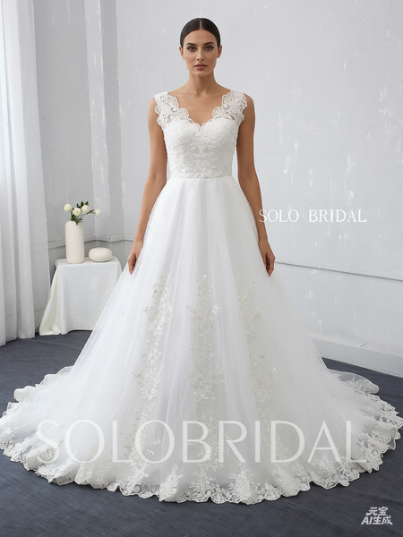 Ivory A Line Wedding Dress with Cotton Lace