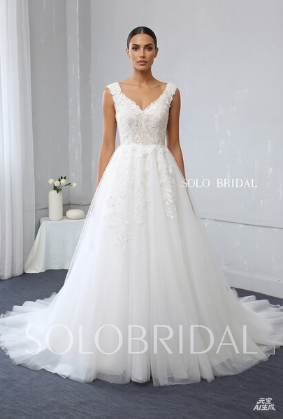Ivory Tulle Wedding Dress with Cotton Lace