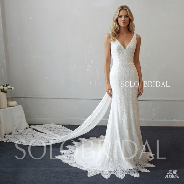 Ivory Scallop Lace Sheath Wedding Dress