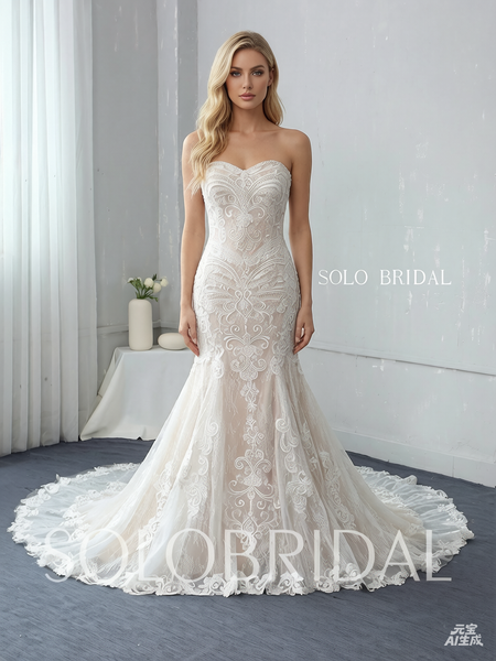 Strapless Fit and Flare Wedding Dress with Chapel Train