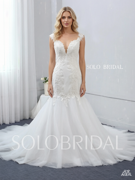 Skin Colour Bodice Mermaid Wedding Dress with Chapel Train