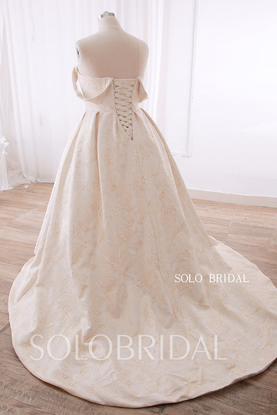 20240415B Gold Champagne Off Shoulder Sweetheart Ball Gown Wedding Dress