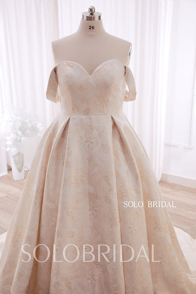 20240415B Gold Champagne Off Shoulder Sweetheart Ball Gown Wedding Dress