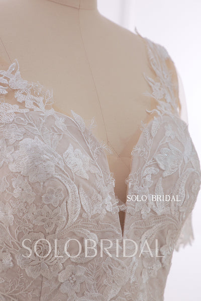 20240415D Champagne Fit and Flare Short Sleeve Sweetheart Wedding Dress