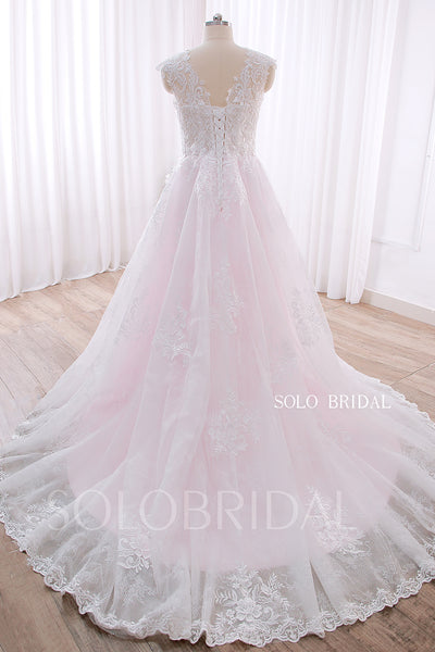 20240428A  Pink Sweetheart V Neck Lace Up A Line Wedding Gown