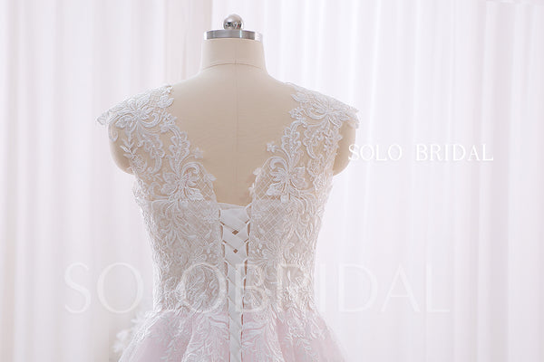 20240428A  Pink Sweetheart V Neck Lace Up A Line Wedding Gown