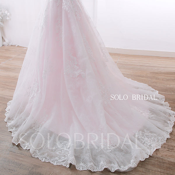 20240428A  Pink Sweetheart V Neck Lace Up A Line Wedding Gown