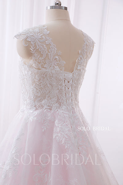 20240428A  Pink Sweetheart V Neck Lace Up A Line Wedding Gown