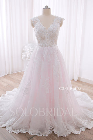 20240428A  Pink Sweetheart V Neck Lace Up A Line Wedding Gown