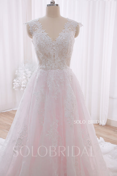 20240428A  Pink Sweetheart V Neck Lace Up A Line Wedding Gown
