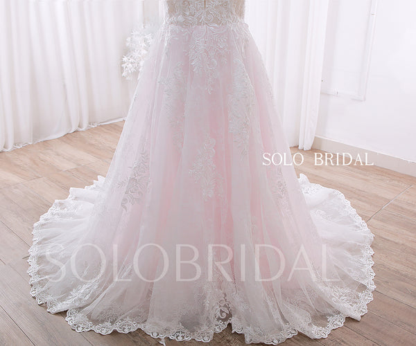 20240428A  Pink Sweetheart V Neck Lace Up A Line Wedding Gown