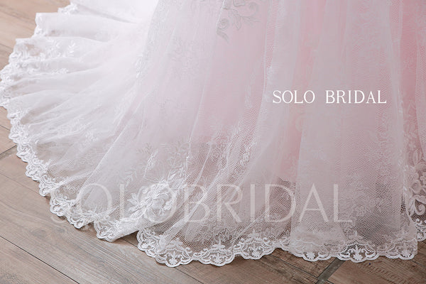20240428A  Pink Sweetheart V Neck Lace Up A Line Wedding Gown