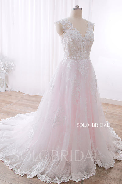 20240428A  Pink Sweetheart V Neck Lace Up A Line Wedding Gown
