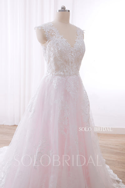 20240428A  Pink Sweetheart V Neck Lace Up A Line Wedding Gown