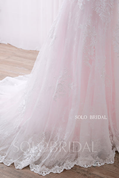 20240428A  Pink Sweetheart V Neck Lace Up A Line Wedding Gown