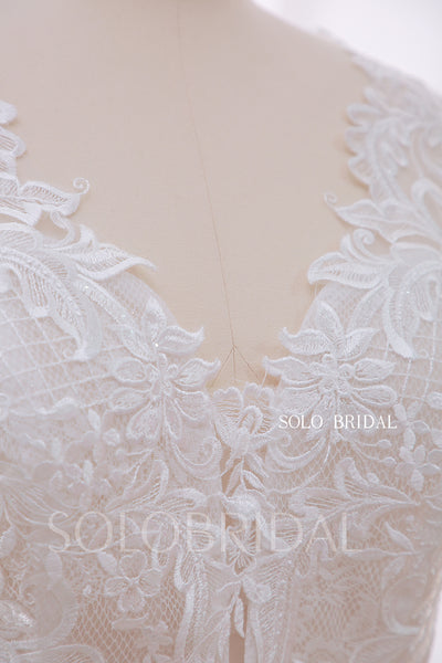 20240428A  Pink Sweetheart V Neck Lace Up A Line Wedding Gown