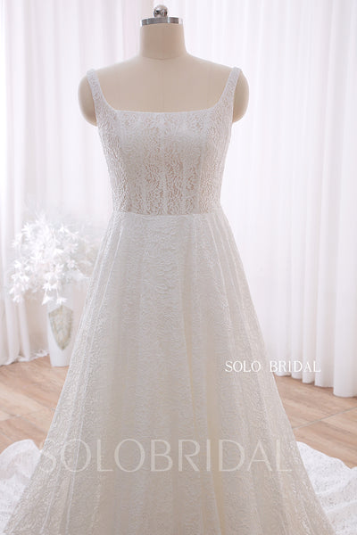 20240428B Ivory Square Neck A Line Elegant Lace Wedding Gown