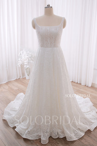 20240428B Ivory Square Neck A Line Elegant Lace Wedding Gown