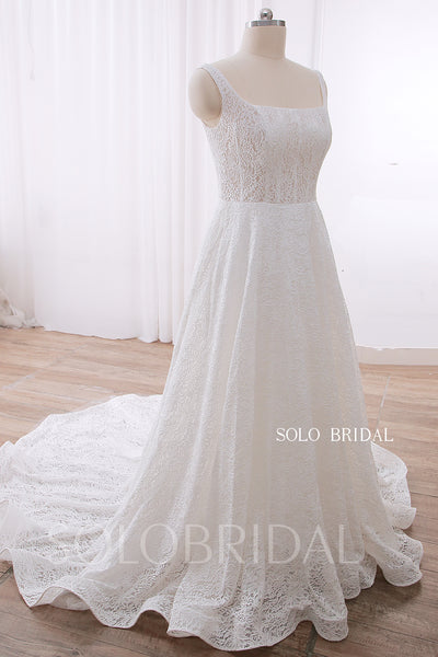 20240428B Ivory Square Neck A Line Elegant Lace Wedding Gown